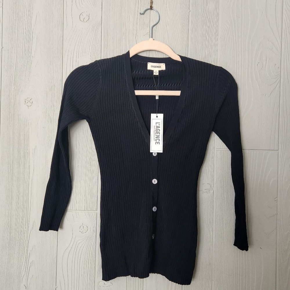 L'Agence Isabella Three quarter v neck cardigan black XS
